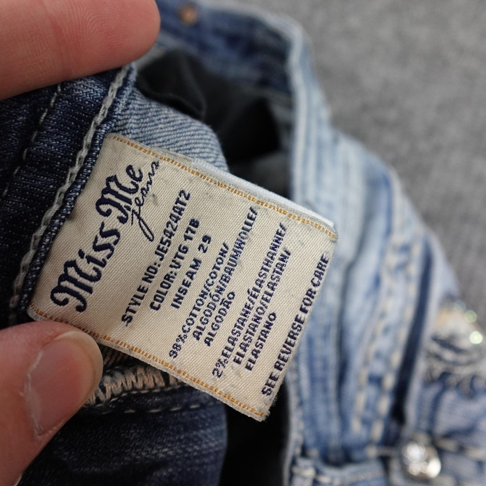 Miss Me Jeans Womens 30 Light Wash Ankle Straight Cross Rhinestone Pockets - Picture 6 of 13